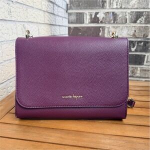 Nanette Lepore Plum Crossbody Bag Magnetic Snap Flap Gold Chain Strap Purse